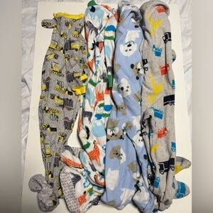 Lot of 4 (3 fleece footie zip up sleepers and 1 construction zip up footie) 24m